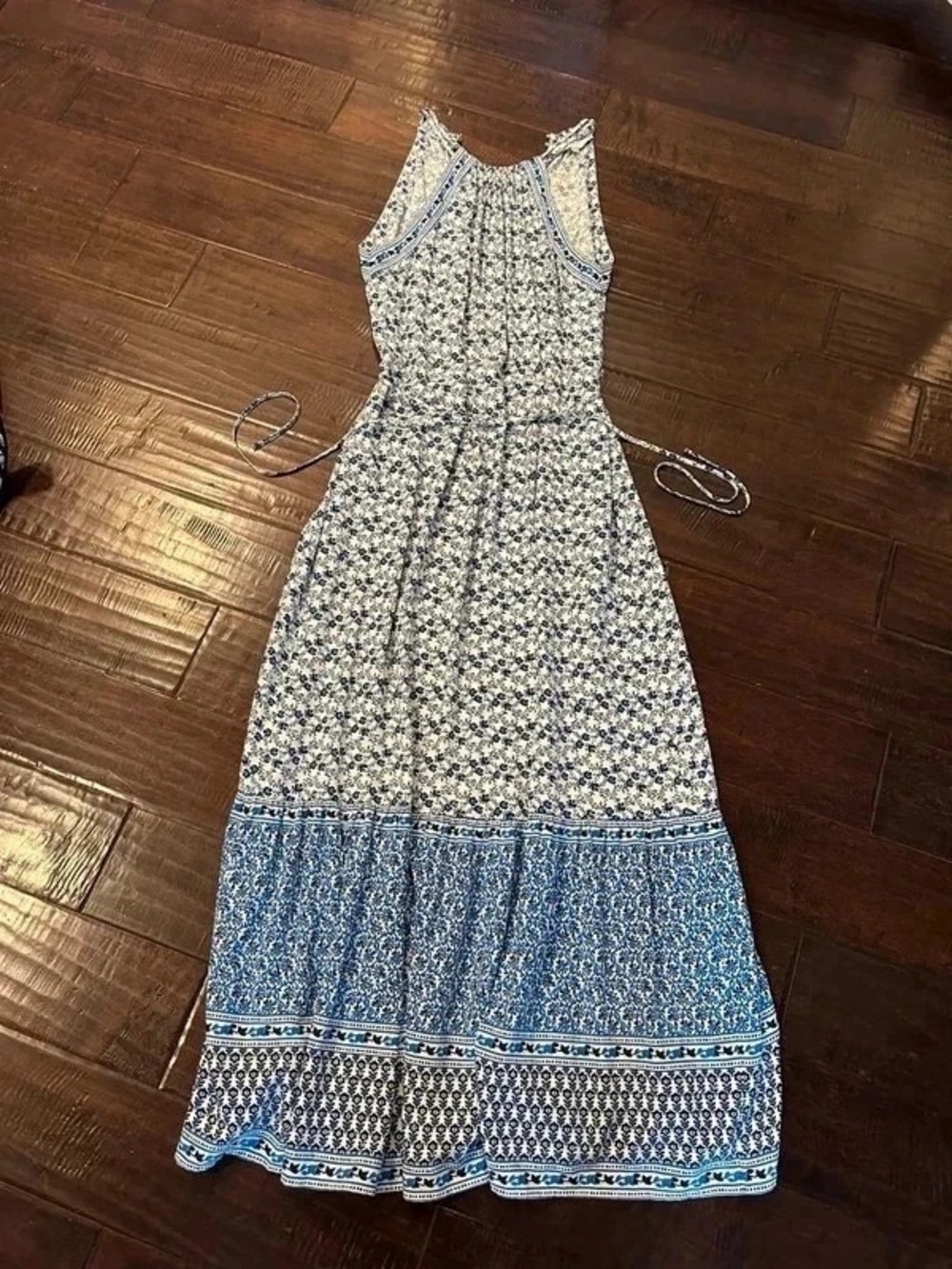 LOFT Blue and White Printed Halter Maxi Dress